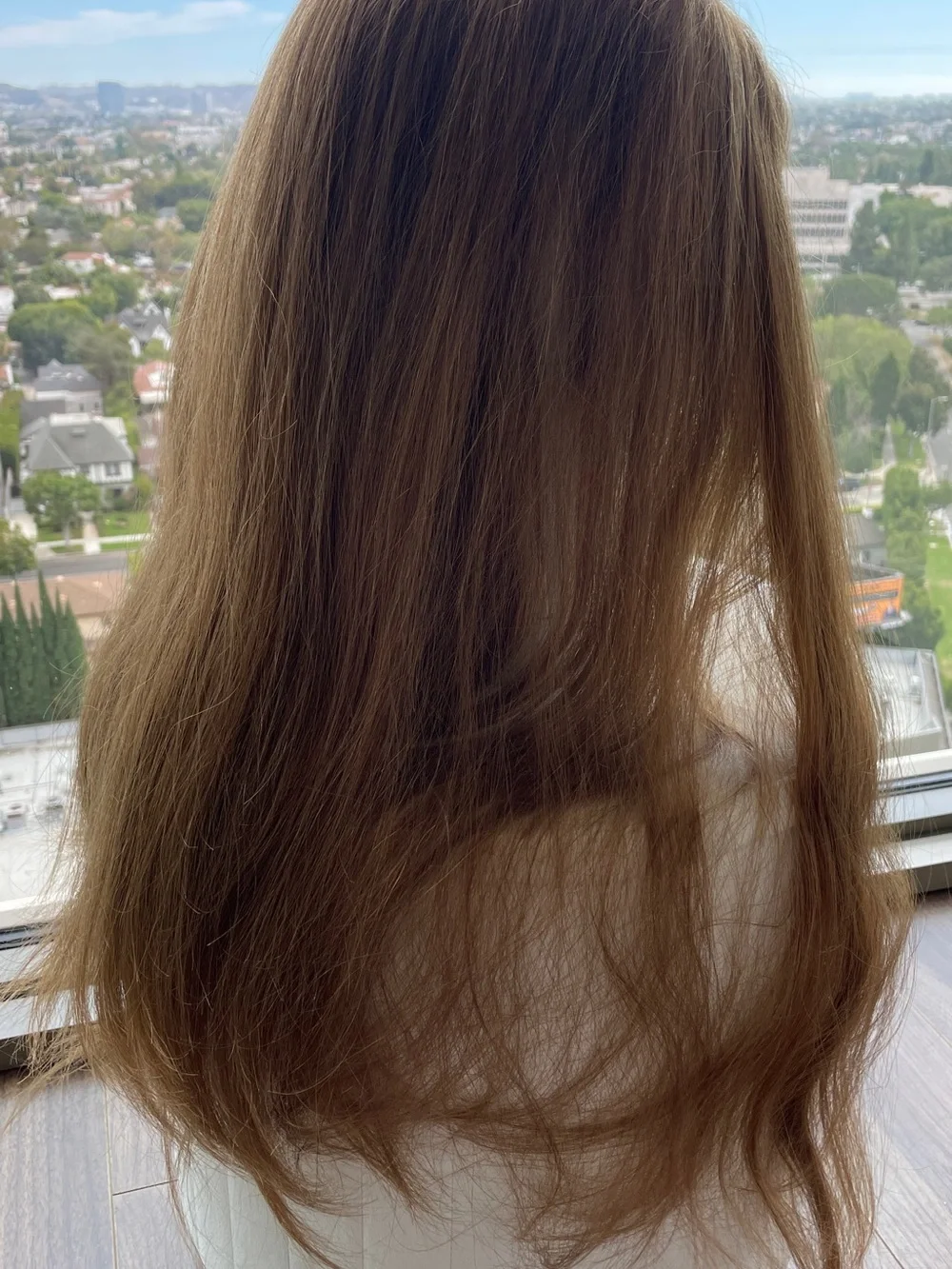 Milano Collection Human Hair Long Natural Copper Brown Wig - Women Hair 25”